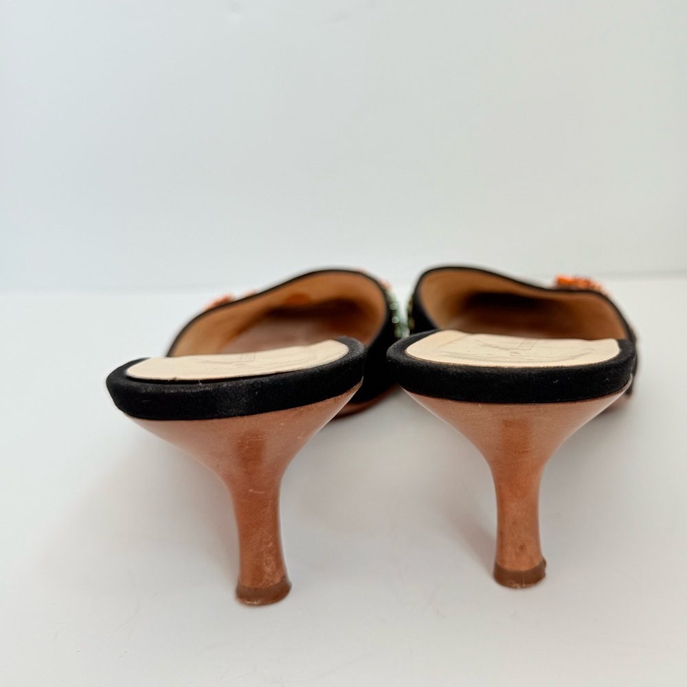 Giuseppe Zanotti Vintage Black Multicolor Satin Floral beaded mules heels EU 37 - Picture 6 of 7